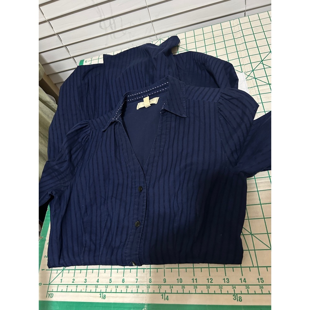 Anthropologie Size 2 Navy Blue Western Equestrian Cotton Shirt Dress Puffed Boho - Picture 10 of 14